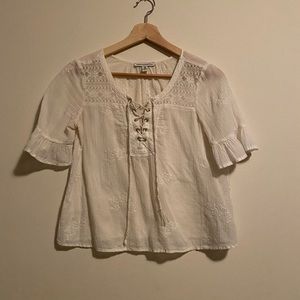 AEO embroidered lace up blouse